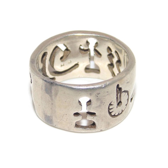 925 Vintage Estate Sterling Silver Ring Band Wide LOVE Story Men's US Size 8 - Picture 1 of 4